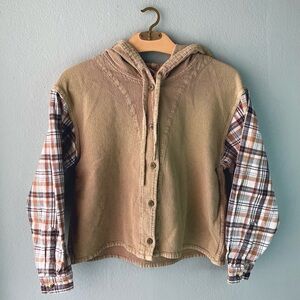 🦞3/$30🦞 Reworked | Plaid Sleeves Button Down Hoodie